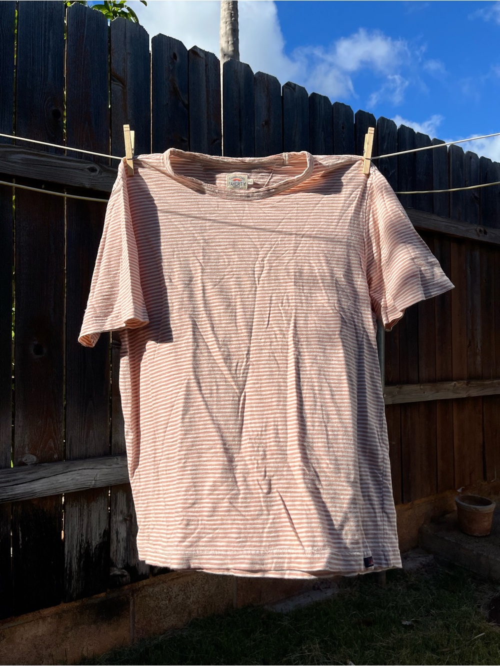 Faherty Peach and White Striped Short-Sleeve Tee